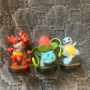 Pokemon Figurine Amiibo Bundle Set - Incineroar, Ivysaur, Squirtle